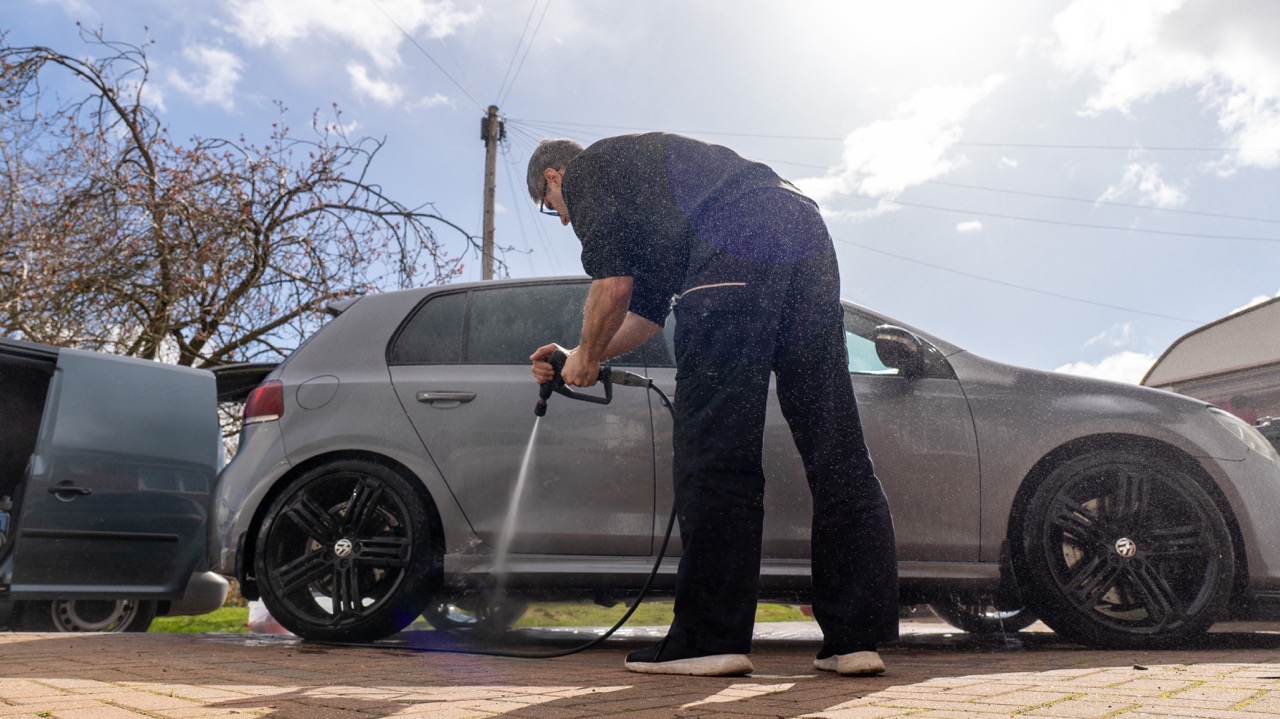 Wheel and arch pressure wash during mobile car detailing in Worcestershire